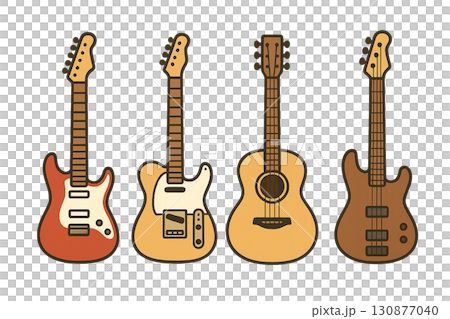 エレキギター、エレキベース、アコギイラスト4種セット 130877040