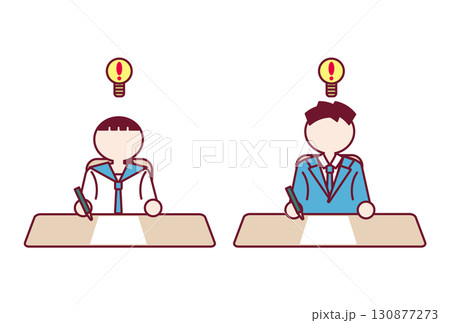 良いアイデアを思いついた学生の男女のフラットデザインイラスト 130877273