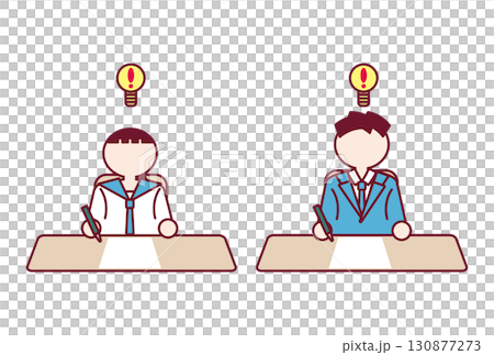 良いアイデアを思いついた学生の男女のフラットデザインイラスト 130877273