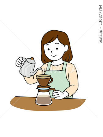 ハンドドリップでコーヒーを入れる女性 ハンドドリップでコーヒーを入れる女性 130877764