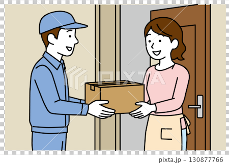 一位女士從快遞員那裡收到包裹 130877766