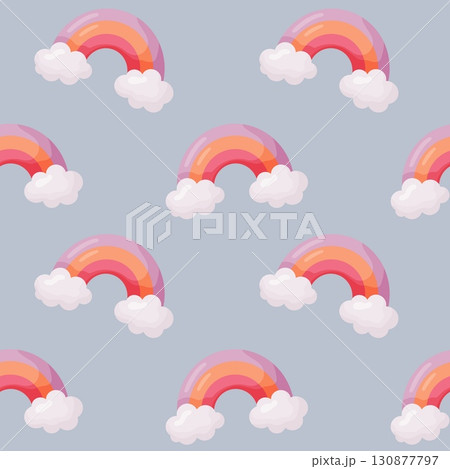 Seamless Rainbow Pattern with Clouds 130877797