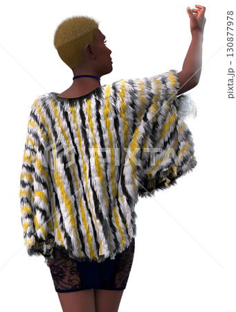 3D Dark Skinned Woman wears Faux Fur Cape 130877978