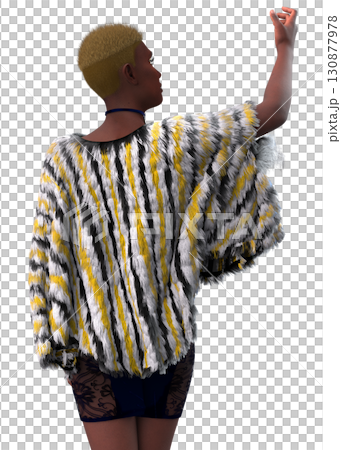 3D Dark Skinned Woman wears Faux Fur Cape 130877978