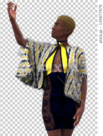 3D Dark Skinned Woman wears Faux Fur Cape 130877979