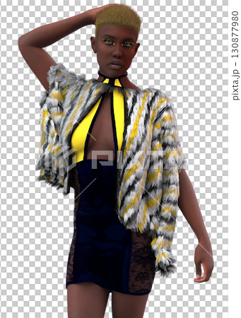 3D Dark Skinned Woman wears Faux Fur Cape 3D Dark Skinned Woman wears Faux Fur Cape 130877980