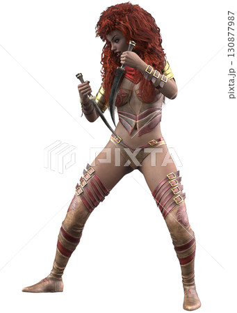 3D Fantasy Warrior Woman with Curly Red Hair and Dual Blades 3D Fantasy Warrior Woman with Curly Red Hair and Dual Blades 130877987