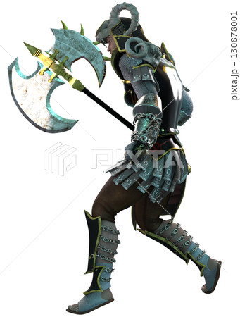 Fantasy Warrior in Black and Gold Armor Holding Battle Axe Fantasy Warrior in Black and Gold Armor Holding Battle Axe 130878001