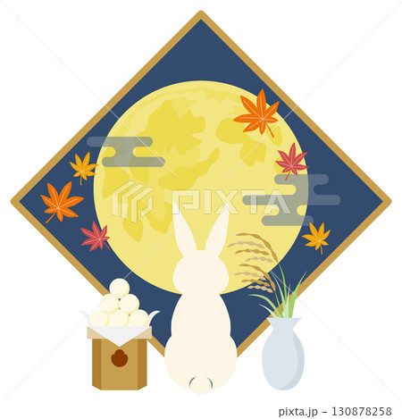 お月見菱形_後ろ姿のうさぎ 130878258