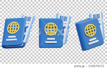 cartoon style passport with Airplane Ticket 3D graphic 130878372