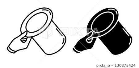 Linear icon, isometric gentleman hand dressed in a white glove holds a top hat taken off his head in greeting aerial view. Simple black and white top view vector isolated on white background 130878424