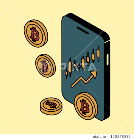 Bitcoin Trading on Mobile Phone with Price Chart 130878452