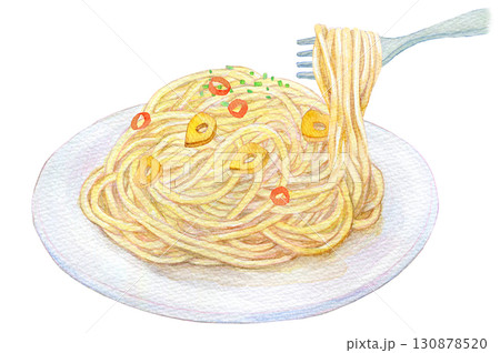 水彩イラスト　手描きイラスト　アナログイラスト　ペペロンチーノ 130878520
