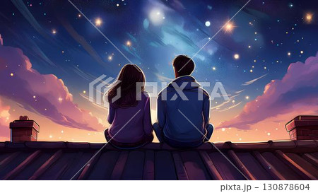 couple on the background of night city 130878604