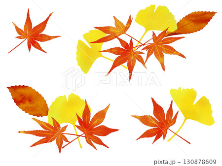 紅葉　銀杏　落ち葉　落ち葉の飾り　水彩風 130878609