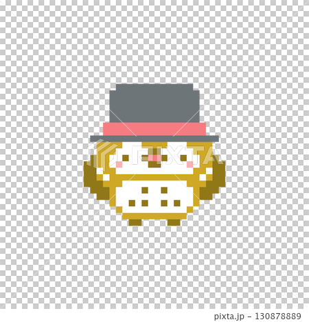 シルクハットと万歳する梟のドット絵 130878889