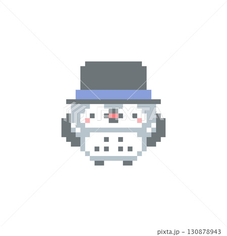 シルクハットと万歳する灰色梟のドット絵 130878943