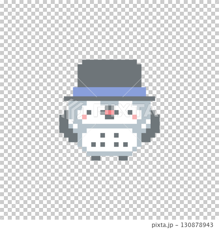 シルクハットと万歳する灰色梟のドット絵 130878943