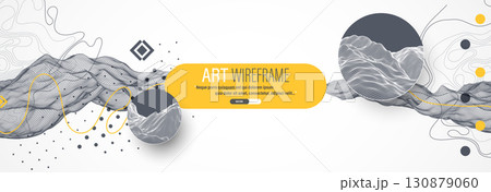 The abstract wave is made in a frame style. Template for science and technology presentation. Vector art. 130879060