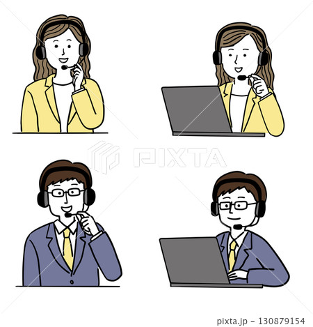 女性と男性のカスタマーサービス電話アシスタント4点セット 女性と男性のカスタマーサービス電話アシスタント4点セット 130879154