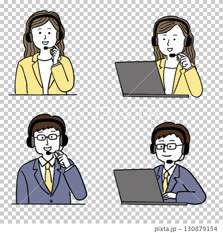 4-Piece Female and Male Customer Service Phone Assistant Set 4-Piece Female and Male Customer Service Phone Assistant Set 130879154