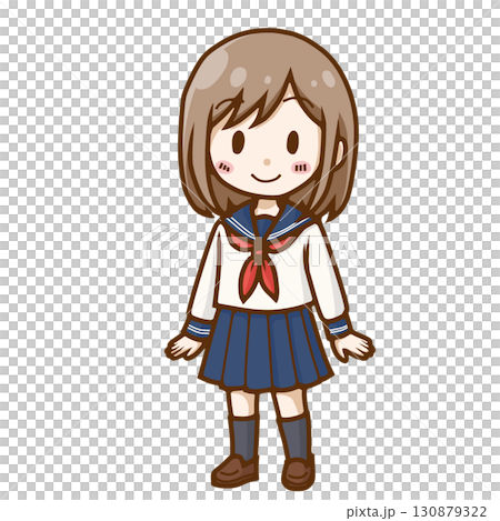 笑顔の女子学生イラスト（セーラー服） 130879322