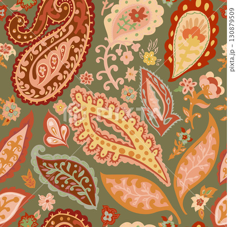 Ornamental Paisley Warm Seamless Pattern 130879509