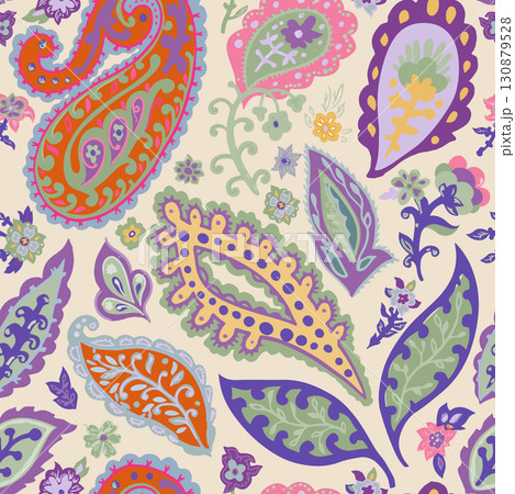 Beige Background Paisley Seamless Pattern 130879528