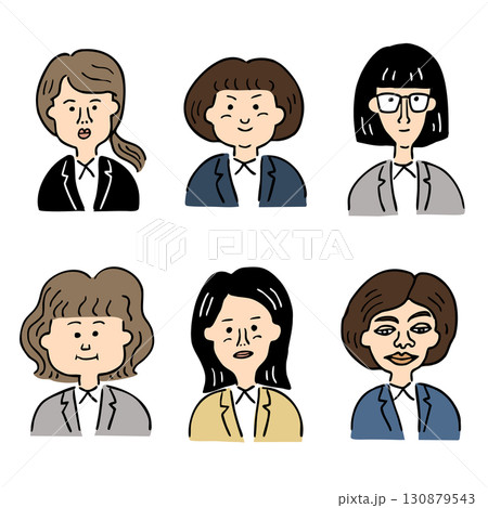 キャラクターイラスト6点セット会社員女性その1 130879543