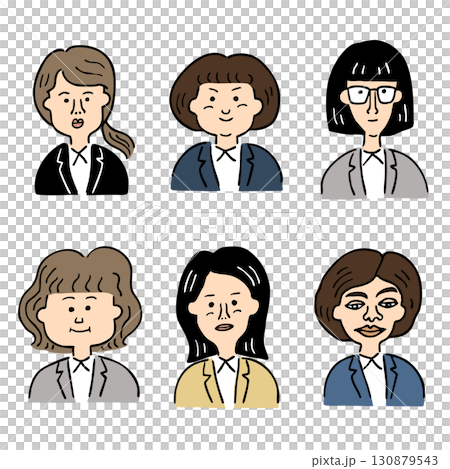 キャラクターイラスト6点セット会社員女性その1 130879543