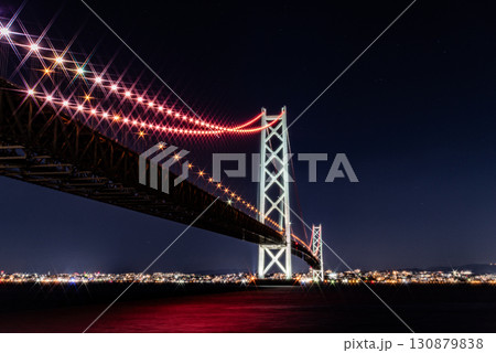 道の駅あわじからの明石海峡大橋のライトアップ 130879838