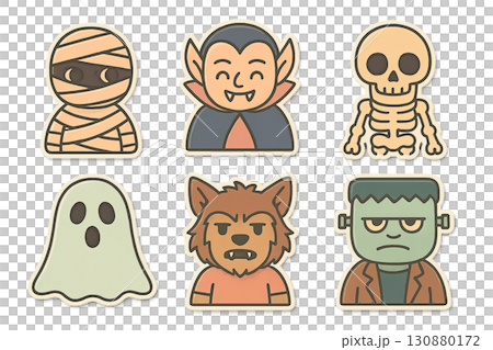 Halloween isolated png set featuring Animated illustration monsters, perfect for backgrounds 130880172