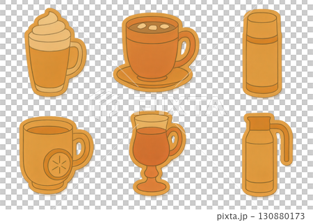 Autumn drinks set with different beverages isolated on transparent background 130880173