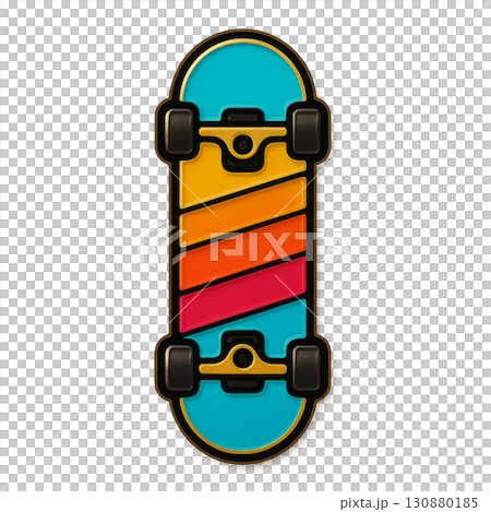 Skateboard enamel pin isolated on transparent background, vertical format 130880185