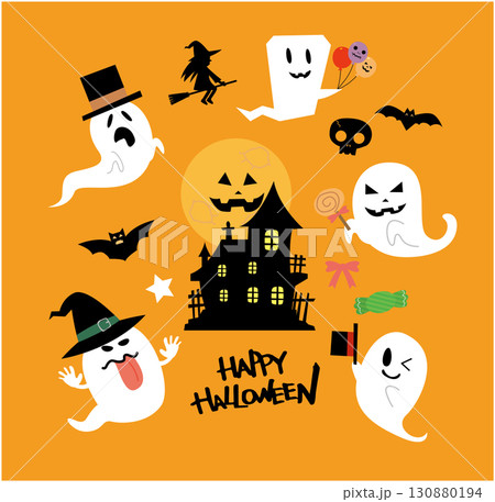 秋の可愛いハロウィンイラスト素材集 秋の可愛いハロウィンイラスト素材集 130880194