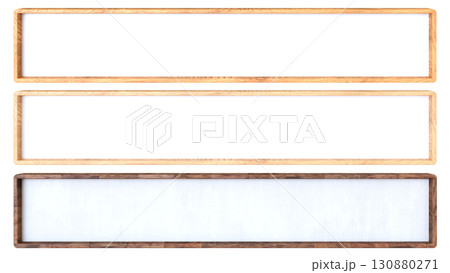 3種類の木製フレームセット 長方形の飾り枠 / テロップ・見出しのデザイン素材 (3DCG・透過 130880271
