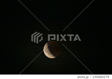 Lunar eclipse beginning close-up right corner sun begins to come on top of moon lunar eclipse black background at night Lunar eclipse beginning close-up right corner sun begins to come on top of moon lunar eclipse black background at night 130880279