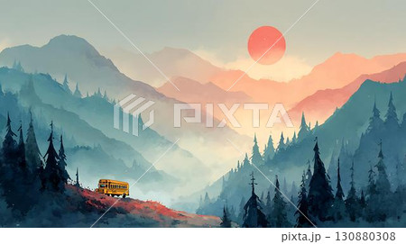 winter landscape with a mountain 130880308