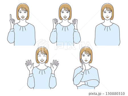 ブラウス姿の若い女性　5ポーズ 130880310