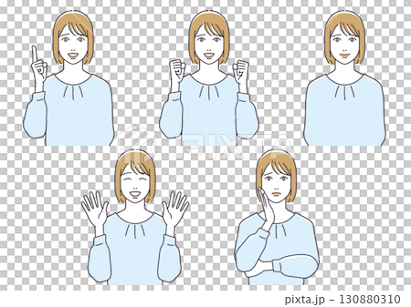 ブラウス姿の若い女性　5ポーズ 130880310