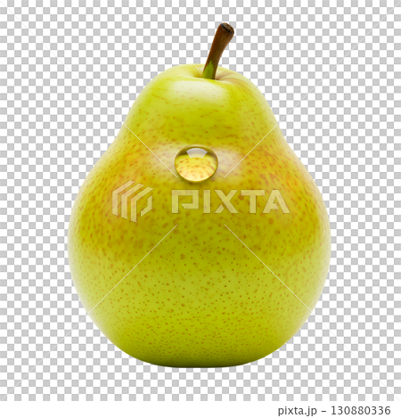 Ripe fresh pear with drops of water on a white background. The image is suitable for the concepts of healthy eating, fruits, vitamins, diets and fresh products. 130880336