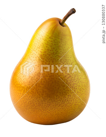 Ripe fresh pear with drops of water on a white background. The image is suitable for the concepts of healthy eating, fruits, vitamins, diets and fresh products. 130880337