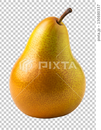 Ripe fresh pear with drops of water on a white background. The image is suitable for the concepts of healthy eating, fruits, vitamins, diets and fresh products. 130880337