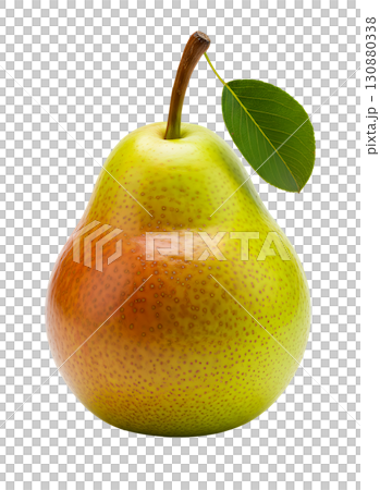 Ripe fresh pear with drops of water on a white background. The image is suitable for the concepts of healthy eating, fruits, vitamins, diets and fresh products. 130880338