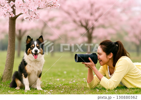 子犬を撮影している女性カメラマン 130880362