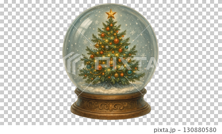 Christmas tree in a snow globe 130880580