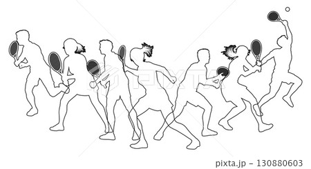 Silhouette Tennis Players Silhouettes Concept 130880603