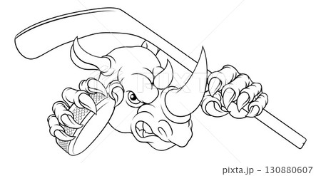 Rhino Rhinoceros Ice Hockey Cartoon Sports Mascot 130880607