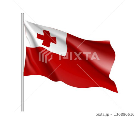 Waving flag of Tongai slands. Illustration of Oceania country flag on flagpole. Vector 3d icon isolated on white background Waving flag of Tongai slands. Illustration of Oceania country flag on flagpole. Vector 3d icon isolated on white background 130880616