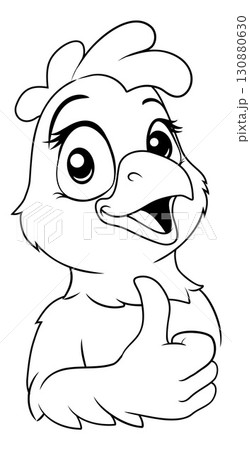Happy Chicken Mascot Line Art Happy Chicken Mascot Line Art 130880630